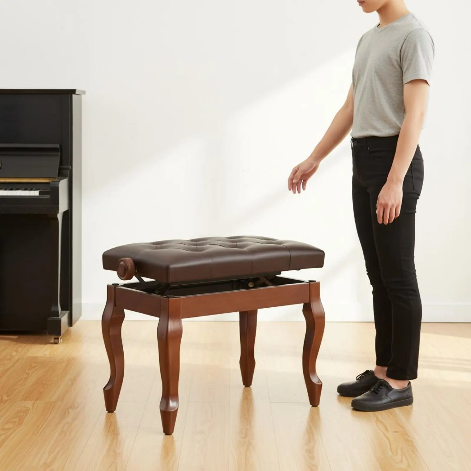 

Adjustable Piano Bench Robust-Duty Height Adjustable Piano Stool Padded Keyboard Chair Easy to Clean Upholstered Keyboard Stool