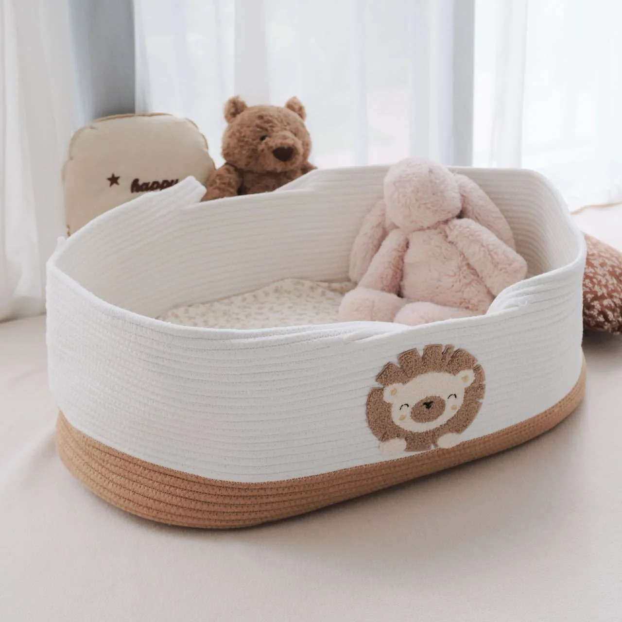Nordic style baby hand basket, portable cotton woven baby sleeping basket, go out hand-held crib