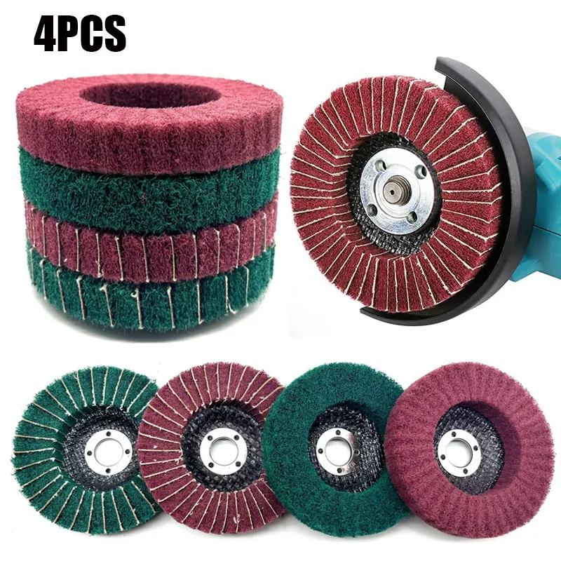 

4PCS 4" 100mm Nylon Fiber Flap Polishing Wheel Disc 180 Grit For Angle Grinder Wood Metal Buffing Sanding Grinding Buffing Wheel