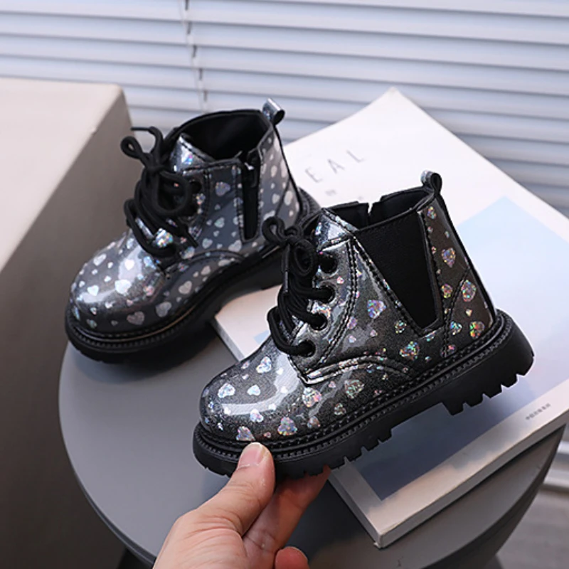 New Children Boots 2024 Autumn Winter Pu Leather School Boy Casual Shoes Fashion Single Boots Kids Girls Boots J324