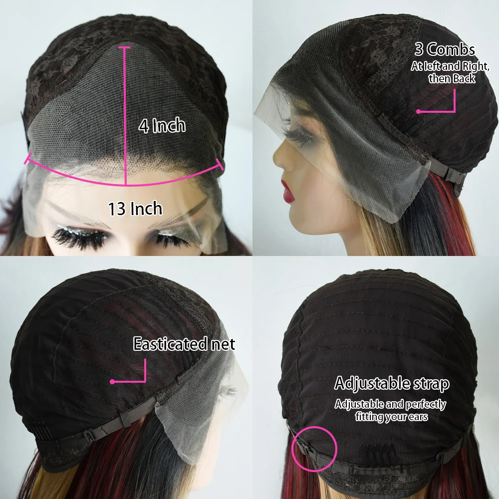 شعر مستعار أسود ووردي على شكل عظمة مستقيمة من الدانتيل شعر مستعار أمامي يسلط الضوء على الوردي 13X4 HD قبل قطعها بدون صمغ الاصطناعية اليومية تأثيري للبيع