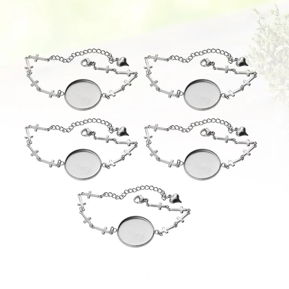 

5 PCS Time Gem Bottom Holder Metal Wristband Tray Bracelet Retro Stainless Steel