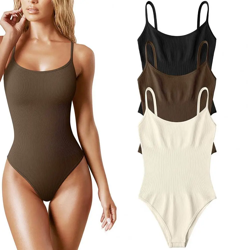 Sling U-neck Women Bodysuit Waist Tight Ribbed Elastic Sexy Sleeveless Solid Skinny Romper Female Clothing комбинезон женский