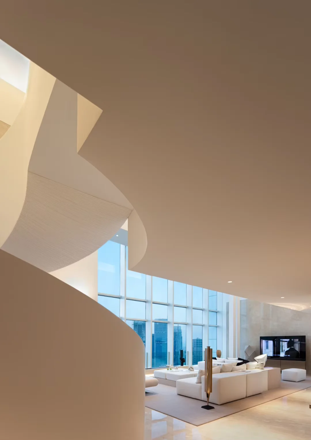 บ้านวิลล่าสไตล์ร่วมสมัยสีขาวอบอุ่นและสบายตา รุ่น Sanhai  แบบจำลอง 3 มิติ Max Rendering แนวคิดมืออาชีพ แบบแปลนบ้านใหม่ ออกแบบตกแต่งภายใน