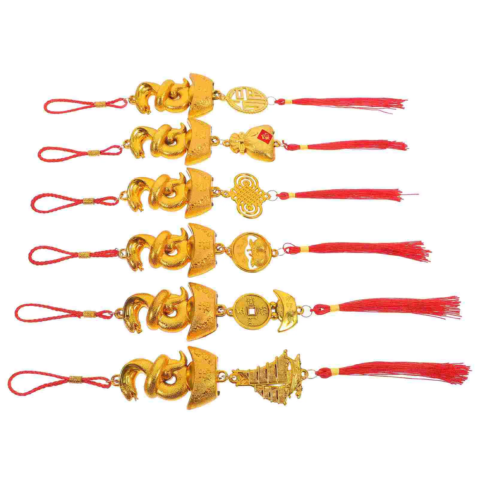 

6 Pcs of The Snake Chinese New Year Decorative naments Indoor Outdoor Bonsai Tassels Hanging Car Decor Front Door Spring