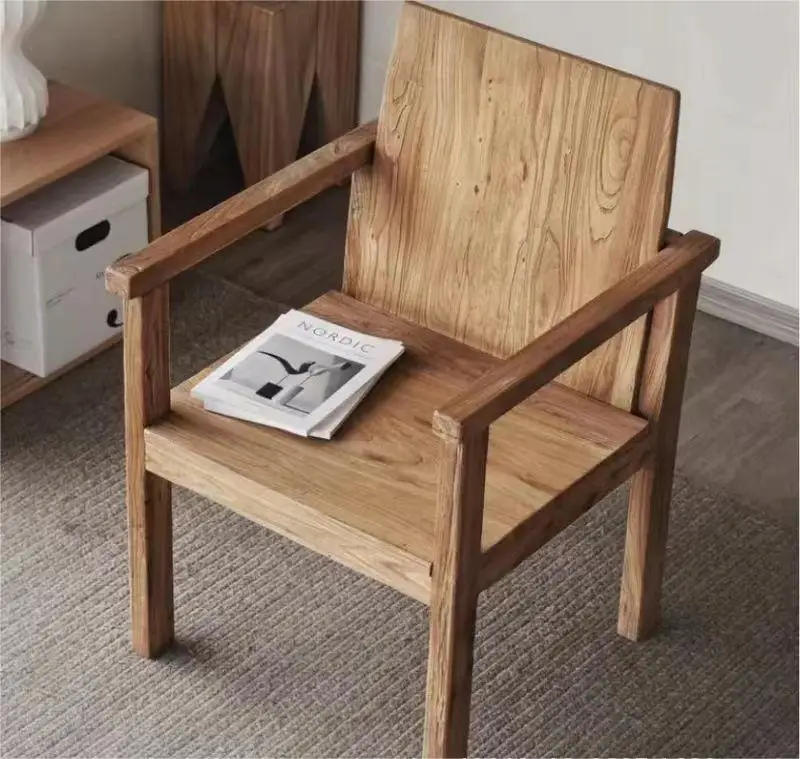 Solid wood reclining chair sub retro living room furniture leisure office chair old elm dining