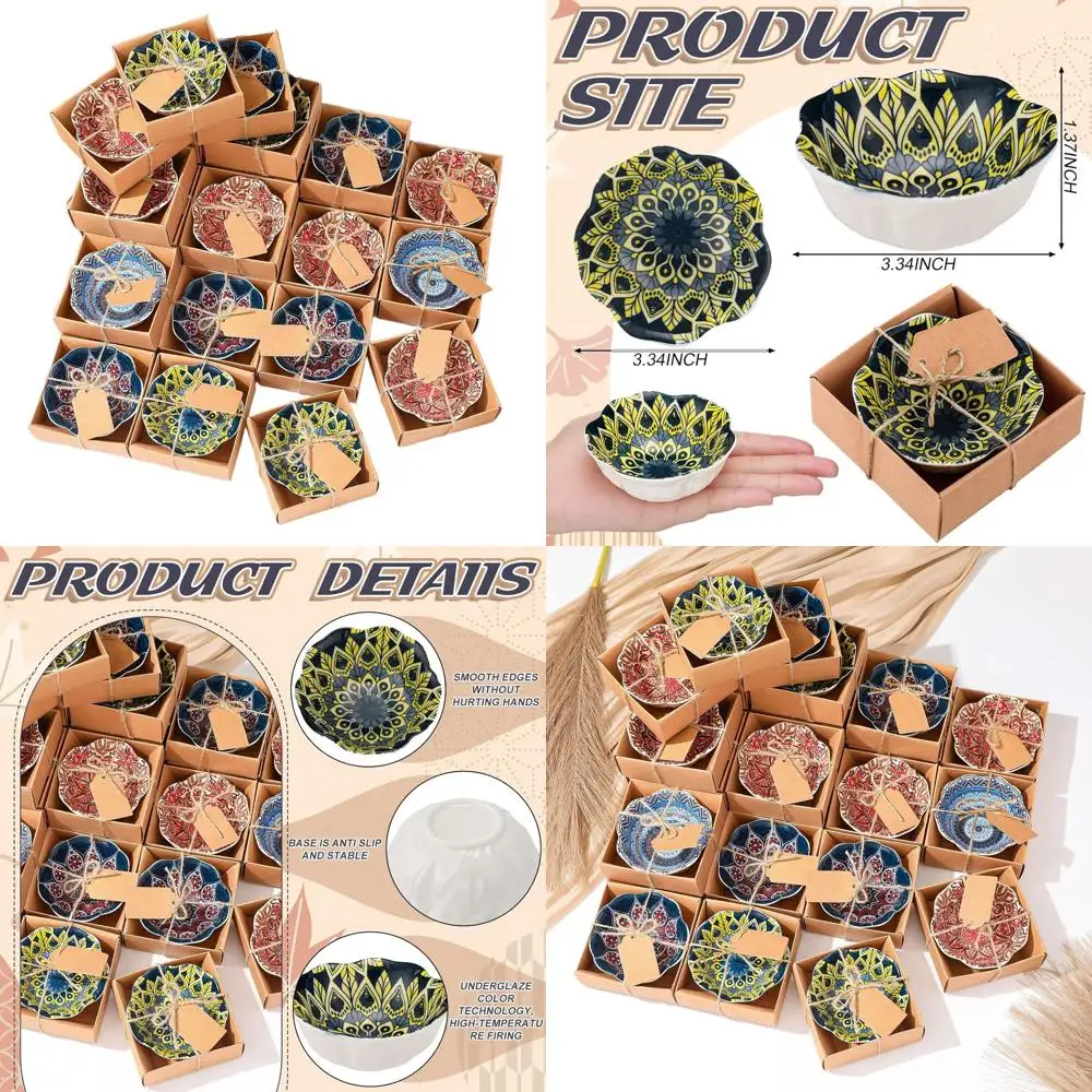 

Bulk 3.3 Ceramic Mexican Salsa Dishes for Wedding Favors, Boho Bridal Shower Souvenirs (48 Pcs)