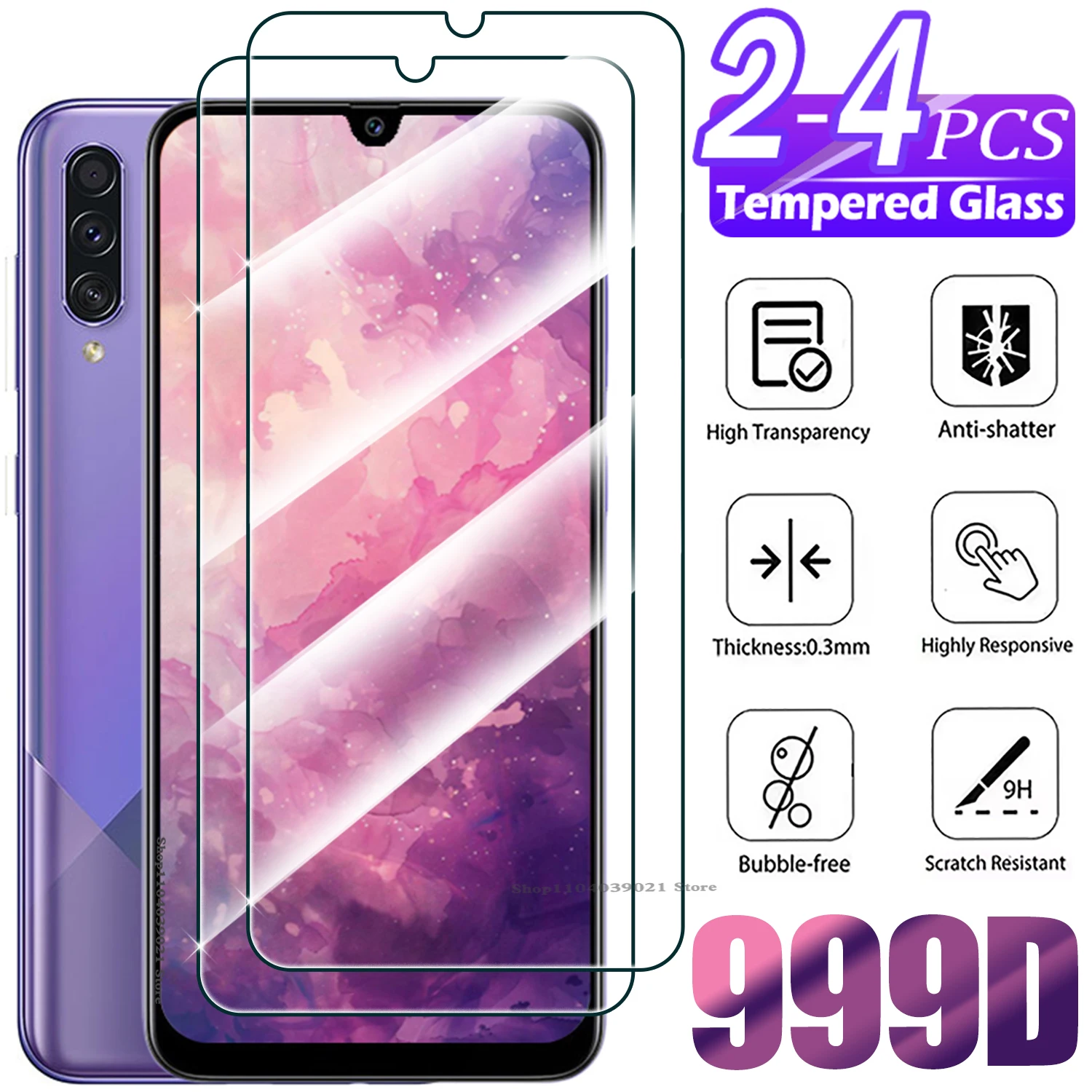 2/4Pcs Tempered Glass For Samsung Galaxy A90 A80 A70 A60 A50 Screen Protector Glass Film for Samsung A50s A40 A30 A20 A10 A30s