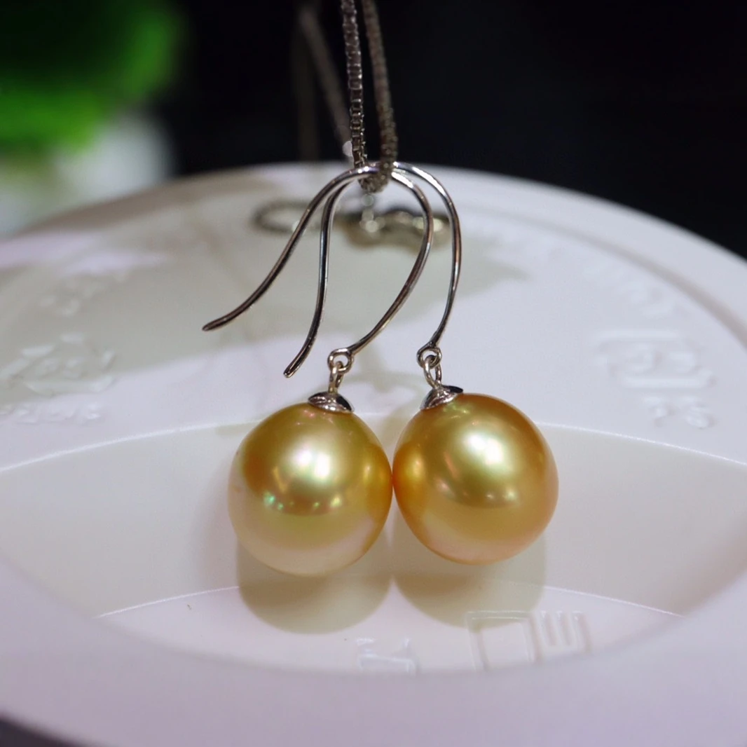

Натуральный золотой жемчуг Южного моря 10-11 мм, ушной крючок, серебро 925, простые и элегантные серьги, подарок на Новый год