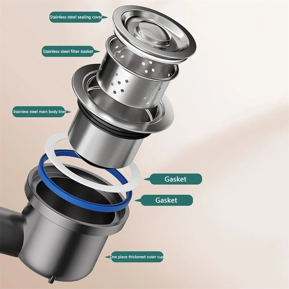 Single Basin Pull Up Sink Drainer Stainless Steel with Auto Closure Valve and Designed for 40mm 50mm 75mm Drain Pipes
