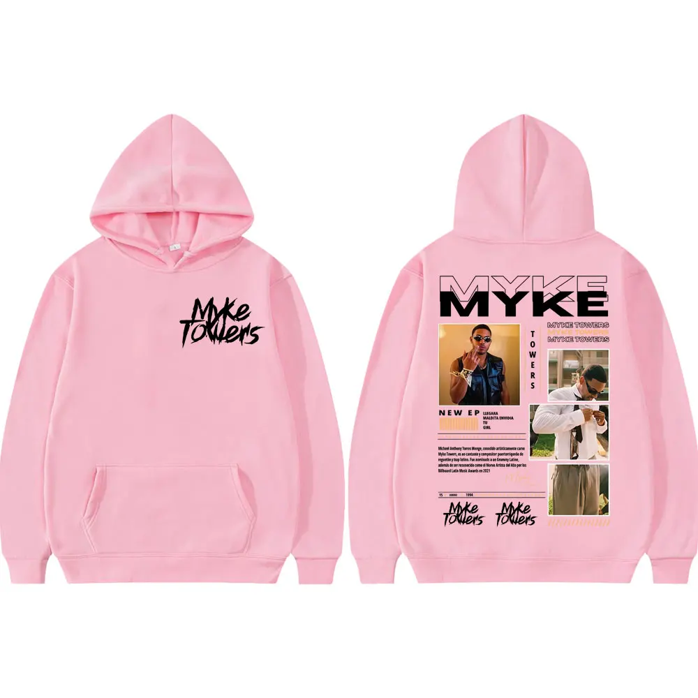 Rapper Myke Towers Graphic Hoodies Men Women Clothing Harajuku Hip Hop Hooded Sweatshirts High Street Fashion Trend Pullovers