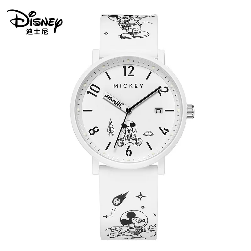 Disney für Kinder Uhr Mickey Mouse Astronaut Cartoon Quarz Armbanduhr Junge Mädchen Unisex Student Silikon Graffiti Armband Datum