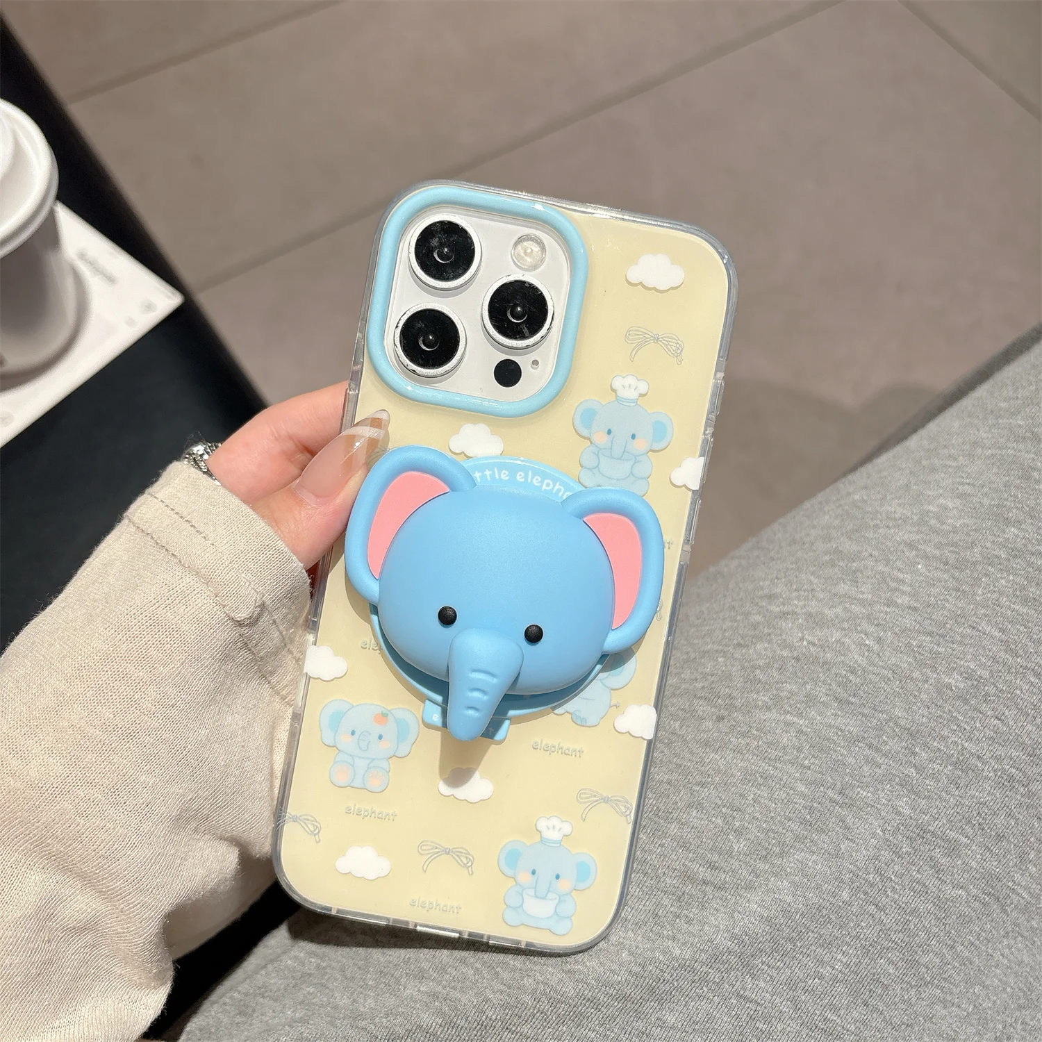 

Rotating Elephant Trunk Magnetic AirBag Bracket Cute Cartoon Soft TPU Case Phone Back Stand Cover For iPhone 13 14 15 16 Pro Max