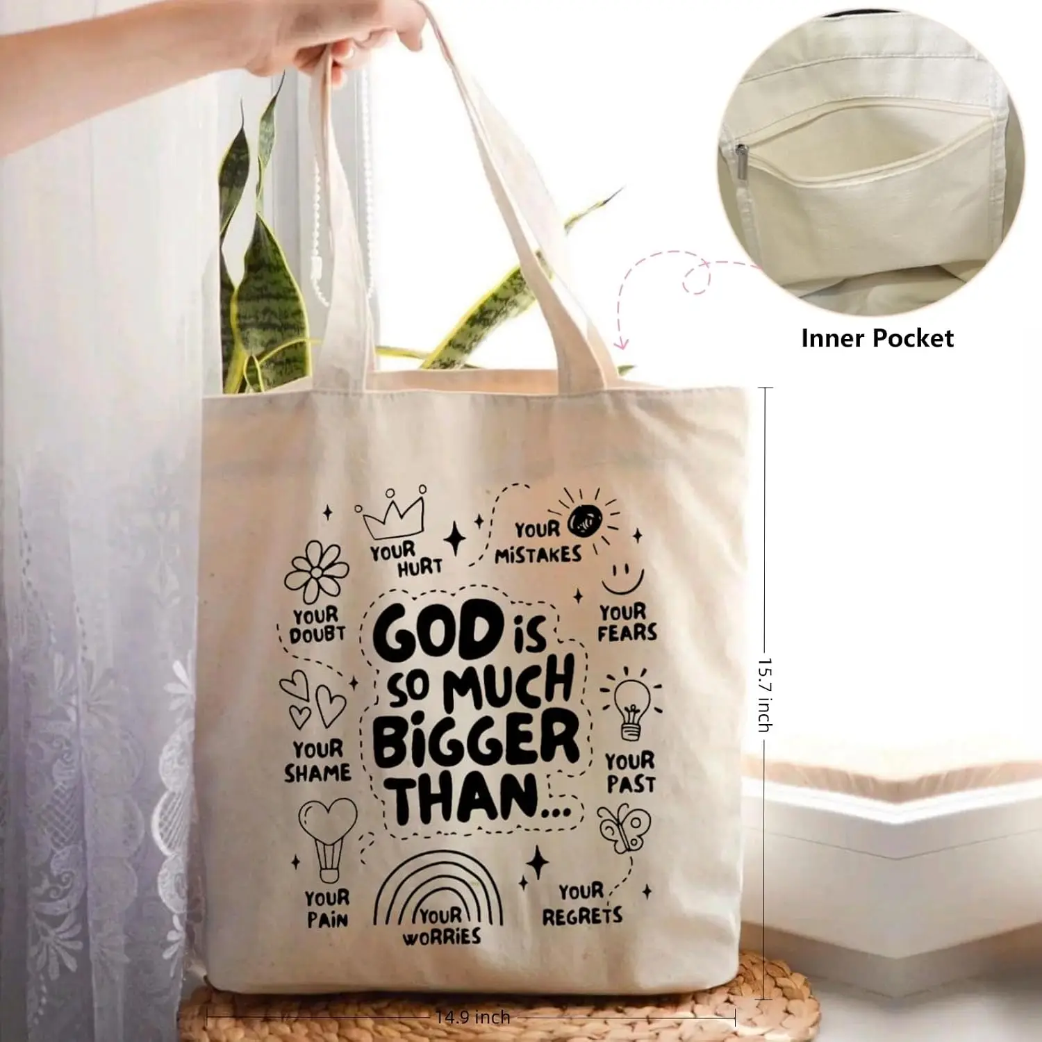Tote Bag Woman Canvas Tote Bag Large Capacity Christian Bible Gift Church Birthday Faith Graphic Bag Sunday Friends