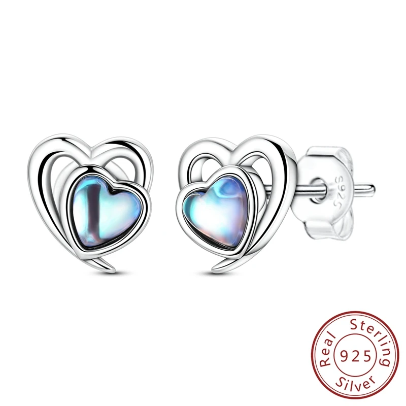 

Colorful 100% 925 Sterling Silver Pure Love Moonlight Stone Stud Earrings For Women Luxury Jewelry Gifts