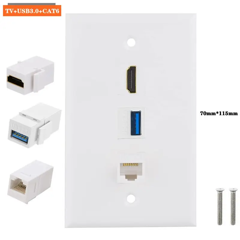 3/6-Port HDMI Compatible With USB3.0 Version CAT6 High-Definition Data Solderless Socket Panel Multimedia Information Wall Plug