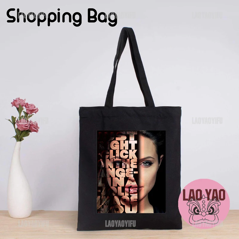 Actors Shopping Bag for Women Angelina Jolie Fans Gift Aesthetic Bags Totebag Tote Shopper Woman Cloth Canvas Large University