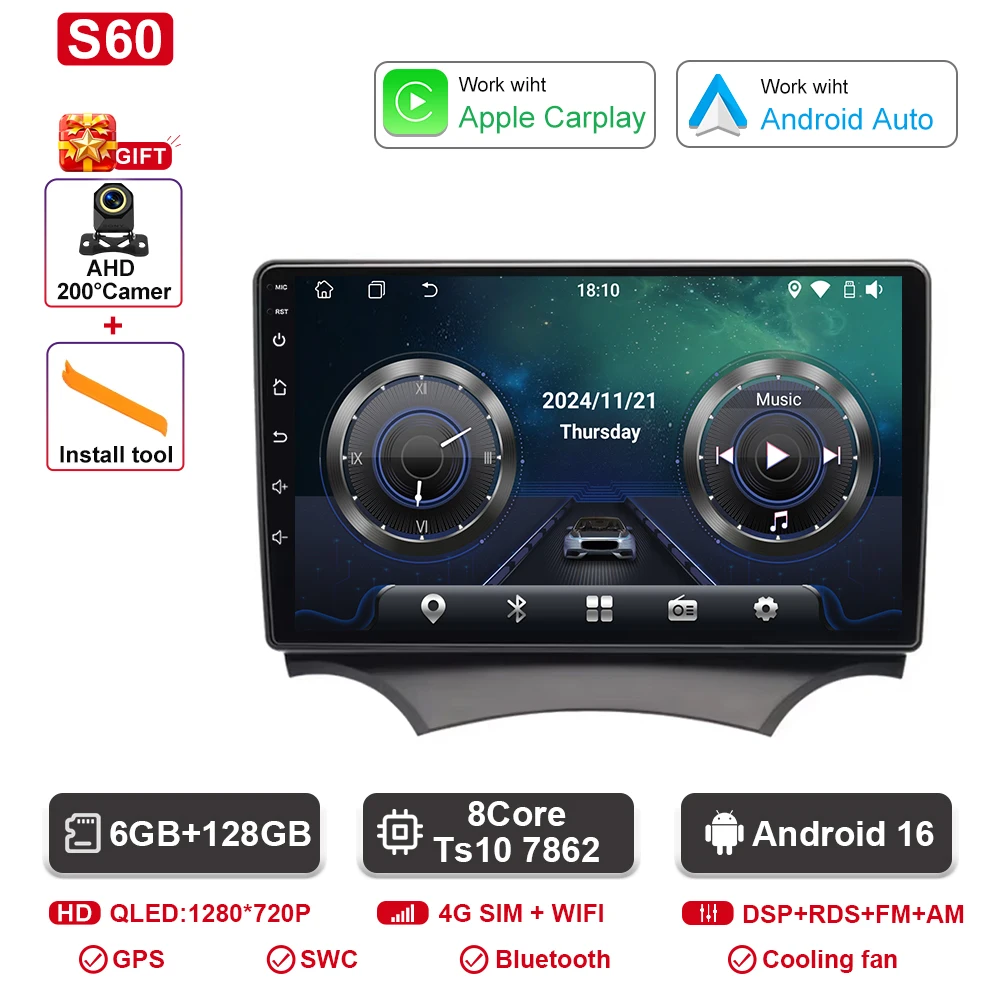 Android autoradio voor Ford Ka K2 2008 2009 2010 2011 - 2014 Carplay Android Auto radio multimediaspeler GPS navigatie DSP SWC