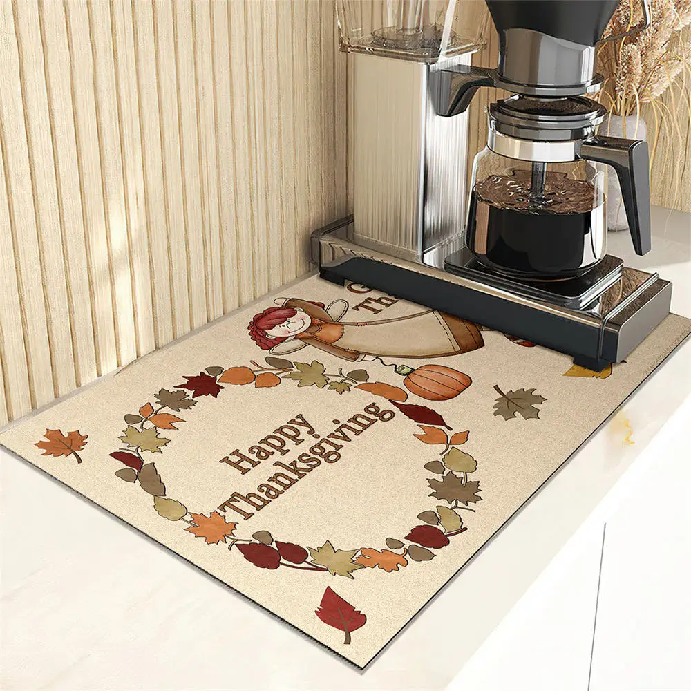 Kitchen Super Absorbent Mat Thanksgiving Day Pumpkin Pattern Mat Drying Mat Quick Dry Bathroom Drain Pad Kitchen Faucet Placemat