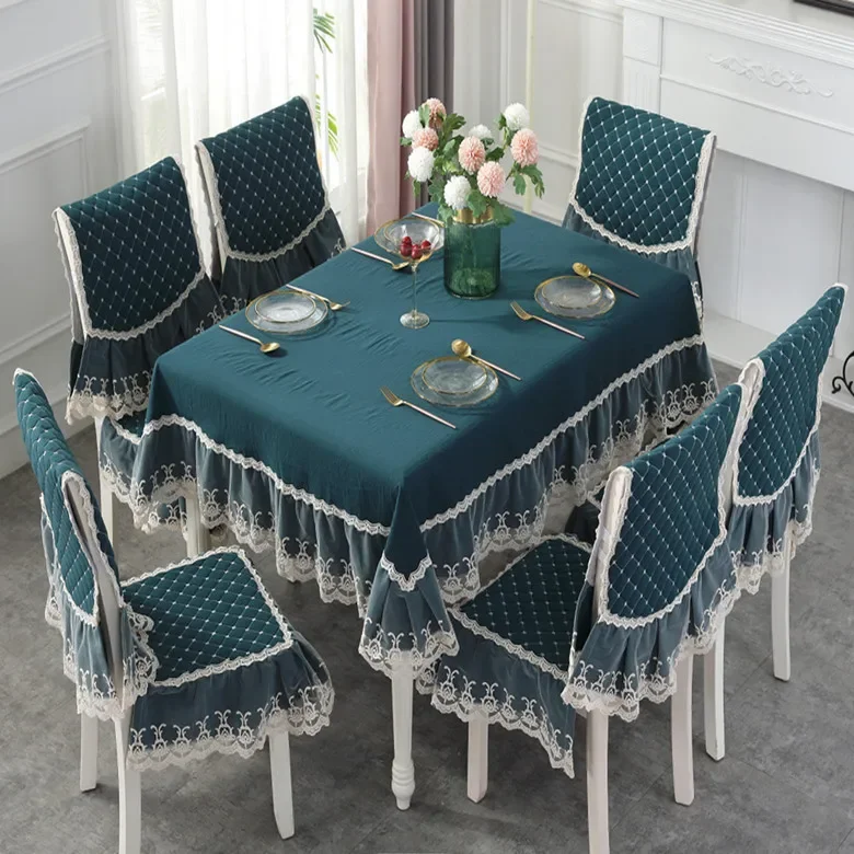 European Classical Table Cloth Rectangular High Quality Luxury Cotton Tablecloth Chair Cover Wedding Christmas Decor Sequin A2