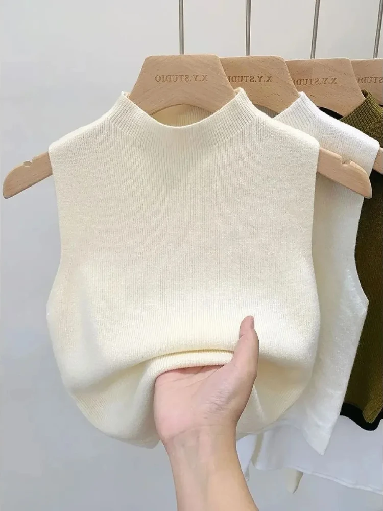 

2026 Summer Fall Slim Sweater Women Knitted Y2K Tank Top Short Sleeveless Solid Spring Autumn Sweaters Pullovers Skinny Tube Top