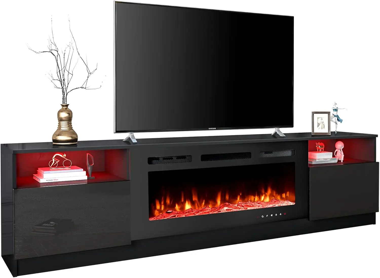 80'' Fireplace TV Stand with 40'' Electric Fireplace, 16 Color Led Lights and 12 Flame Fireplace Insert Heater