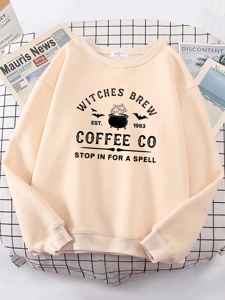 Witches Brew Coffee Letter Printing Simple Solid Color Letter Printing Womens Sweatshirts Long Sleeves Warm Pullover Clothes