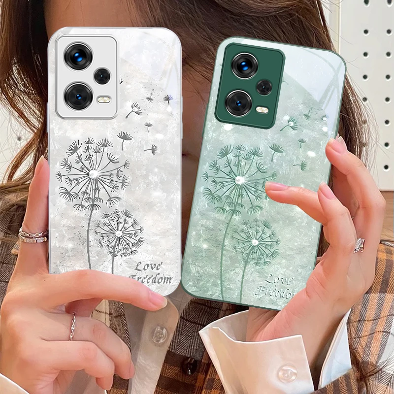 

Diamond Dandelion For Xiaomi 14 Ultra 13 Lite Redmi Note 13 11 Pro 12 Plus Poco X6 3 Pro F4 6 GT Tempered Glass Phone Case