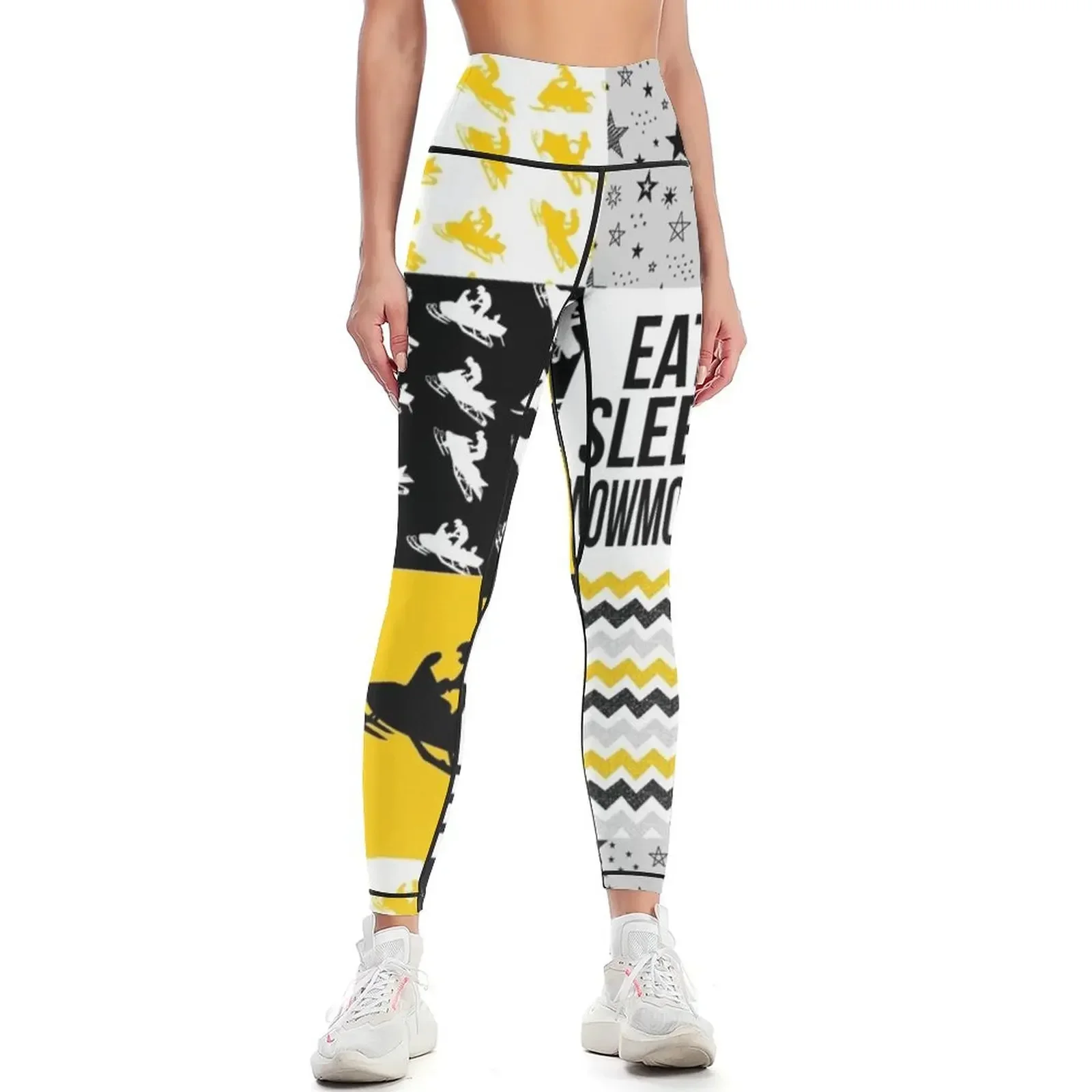 

Snowmobile Shape Pattern Yellow Gift for Snowmobile Lovers Leggings sport set Women's fitness fitness set gym Womens Leggings