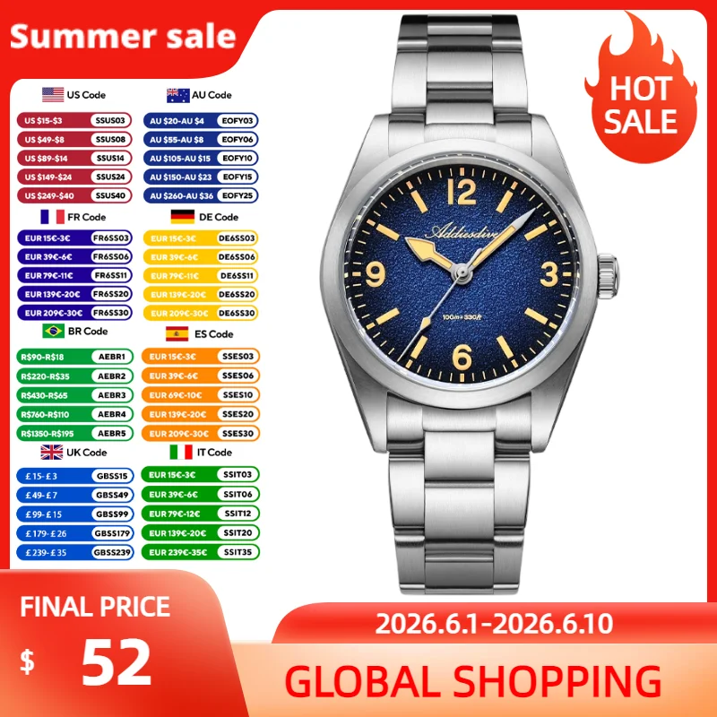 

ADDIESDIVE New Men Quartz Watch High Quality Sapphire Crystal Business Stainless Steel Watches C3 Retro Luminous 100m Waterproof