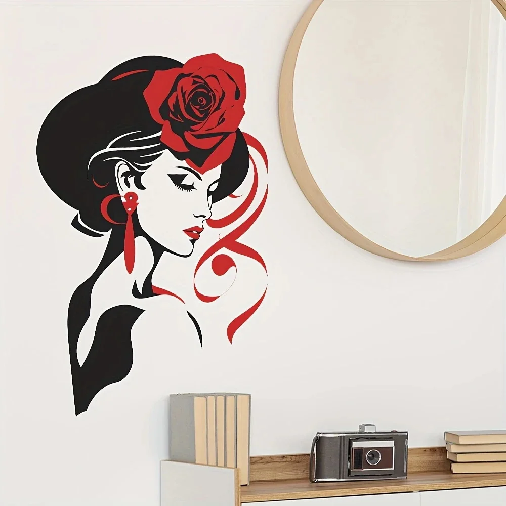 MT1208# Chic Female Silhouette Wall Decal Self-Adhesive, Vinyl Sticker for Bedroom, Living Room Vinyl Car Decals,