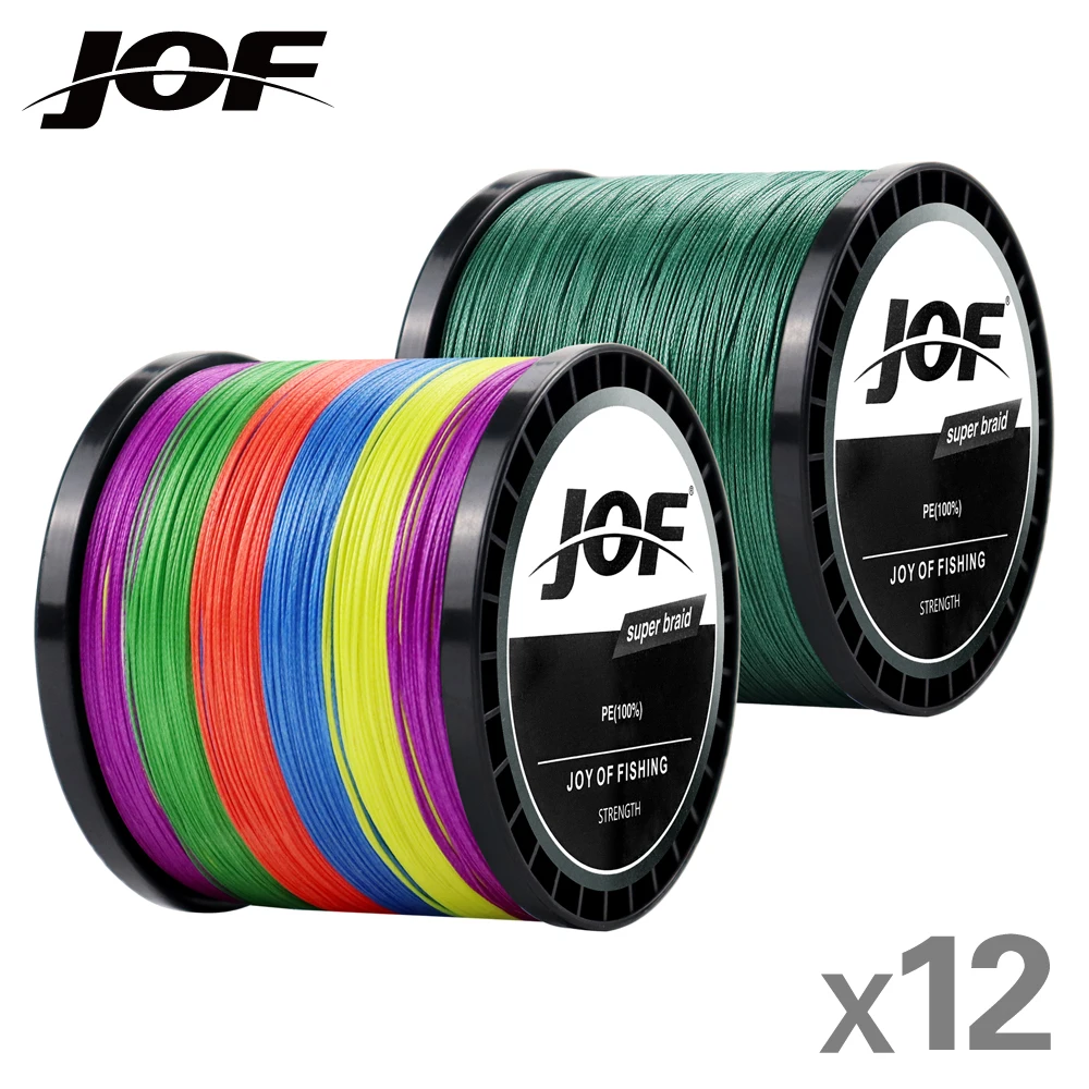 JOF-X12 Linha de pesca trançada, 300 m, 500 m, 1000m, 399 lb, Multifilamento, Fio PE, Spinning, Fundição, Carpa, Baixo, Equipamento de pesca