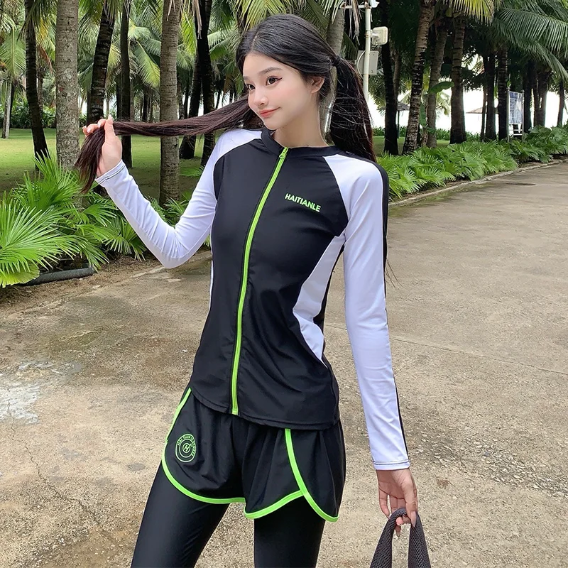 Korean wetsuit women's summer split long sleeve sunscreen slim fit jellyfish suit surfing quick-drying swimsuit