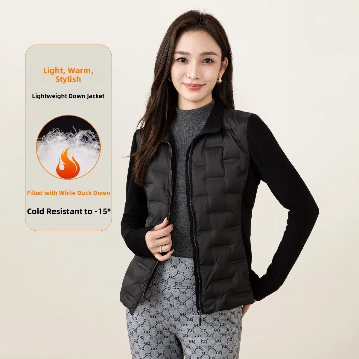 

Легкая женская пуховая куртка-жилет из полиэстера с вязаным воротником для йоги и спорта, новая модель, маленький размер, для зимы и активного отдыха