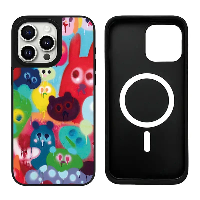 

Fashion Cartoon Colorful Graffiti iPhone 11 12 13 14 15 Pro Max Mirror Surface MagSafe Case Cover Shell