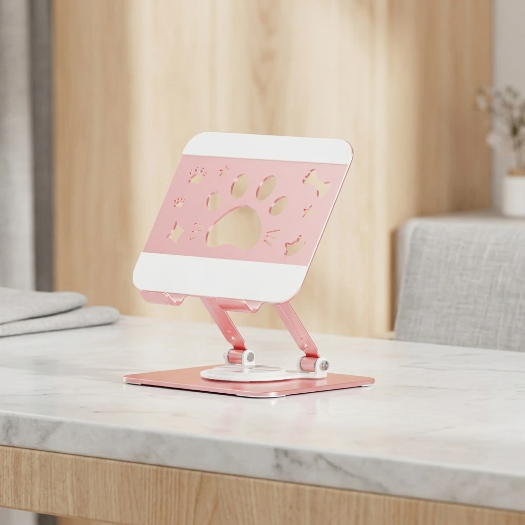 Metal Phone Stand for Office Work Students Cute Cat Paw Tablet Holder 360 Rotating Folding Desktop Mount Durable Stable