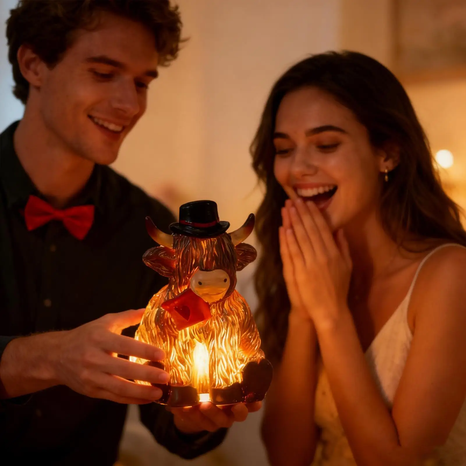 

Светящаяся статуэтка теленка из смолы ко Дню святого Валентина, светящийся декор в виде коровы для кухни, детской, рабочего стола, прикроватной тумбочки, домашней стойки, спальни