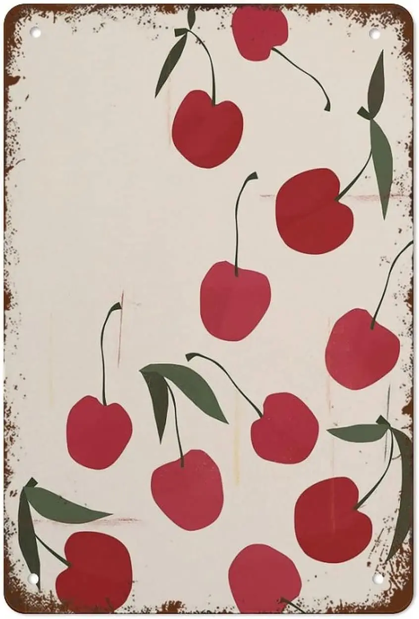 Funny Retro Metal Tin Sign Cherries Art Cherry Art Print Kitchen Farmhouse Red Home Decor Food Pop Art Print Fruit Wall Art Suit