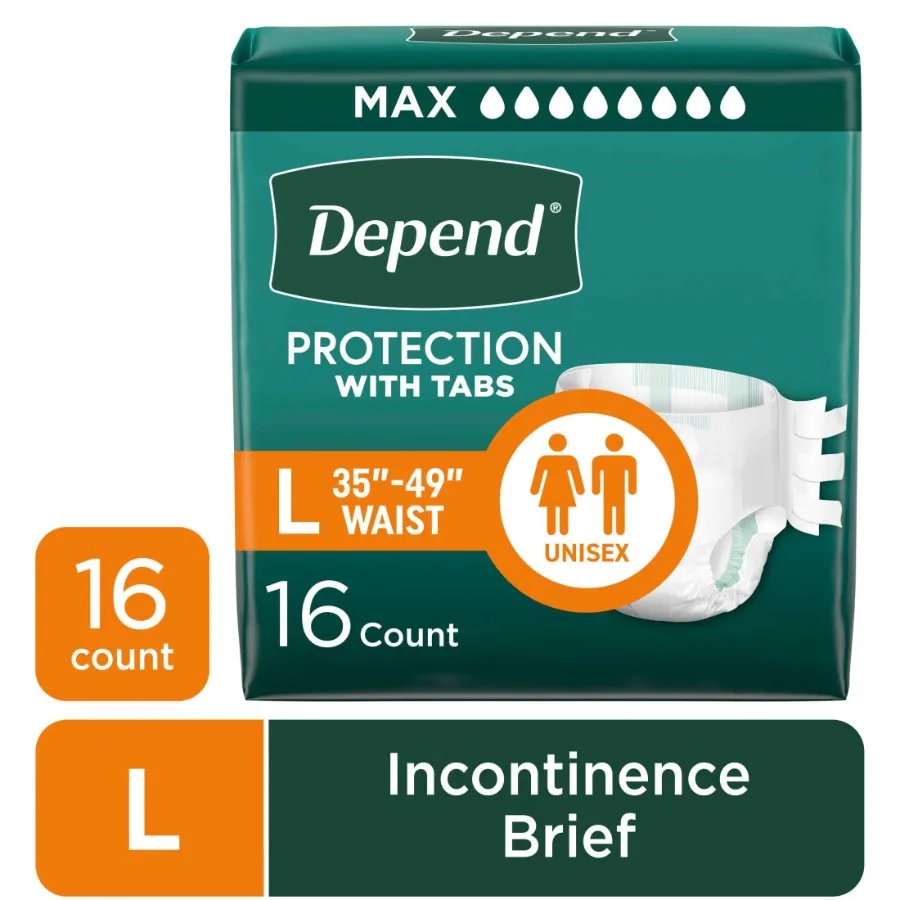 

Protection with Tabs Incontinence Underwear, Adult Diapers, Unisex, L, 16 Count