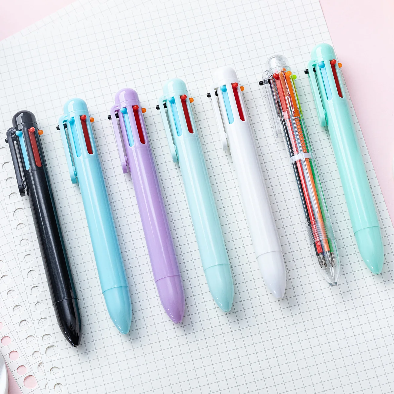 

Cartoon 6-color plastic ballpoint pen, cute student account marker pen, multifunctional press color ballpoint pen