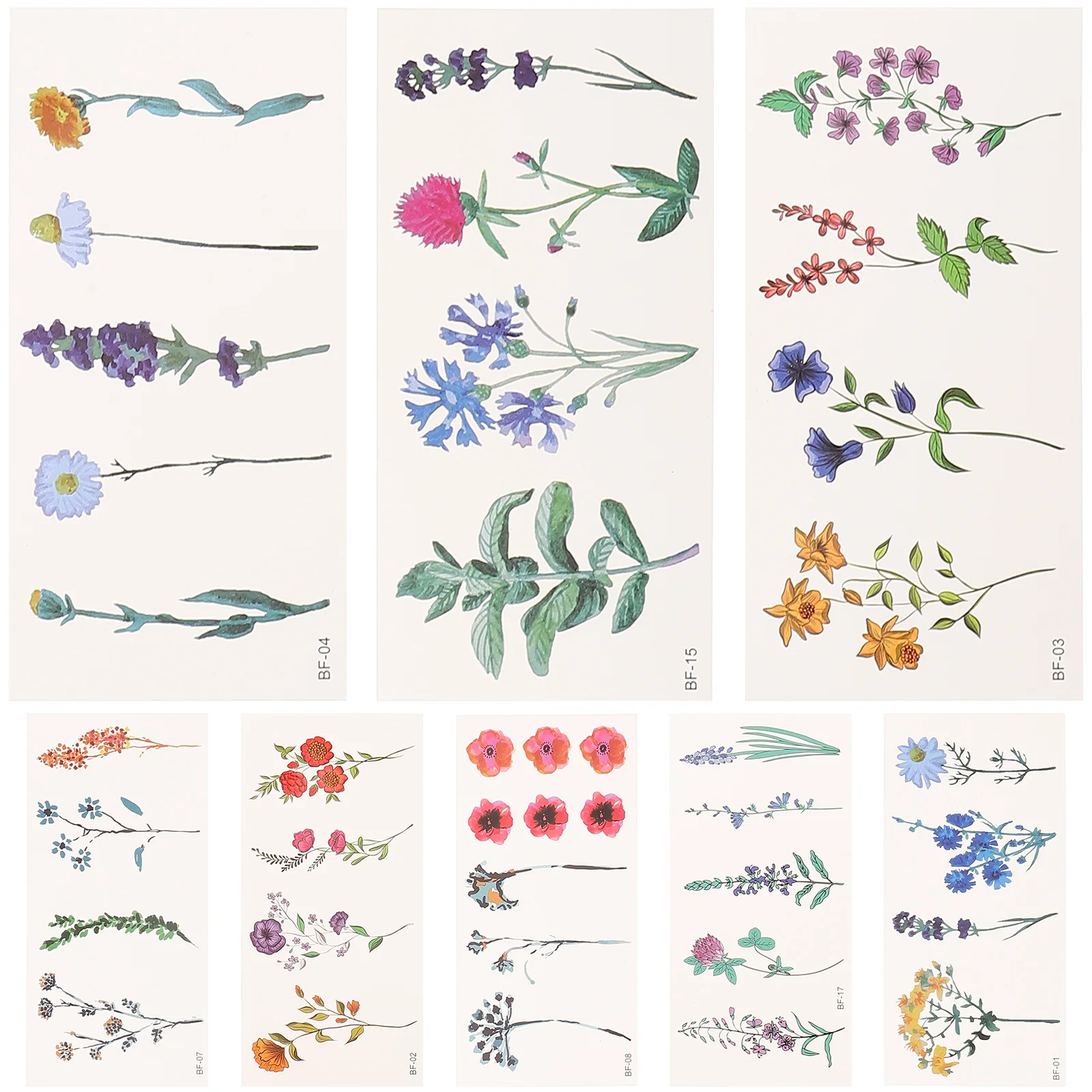 8 Sheets Fake Plants Tattoos Stickers for Body Flower Temporary Women Girl Lavender Flowers Water Paper Decor Arm