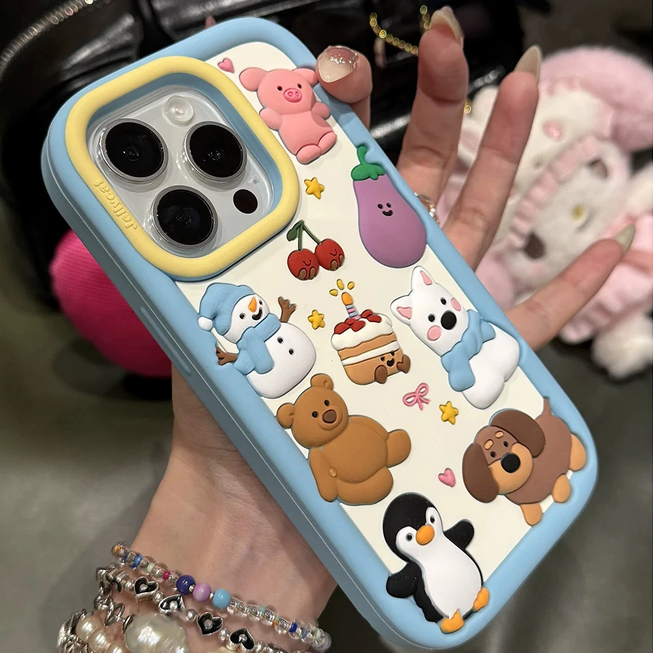 

Cartoon Animal Soft Case For iphone 16 Pro Max Silicone Cute Covers Kids for iphone 15 14 13 Pro Max Max 14Pro 15Promax 3D Bear