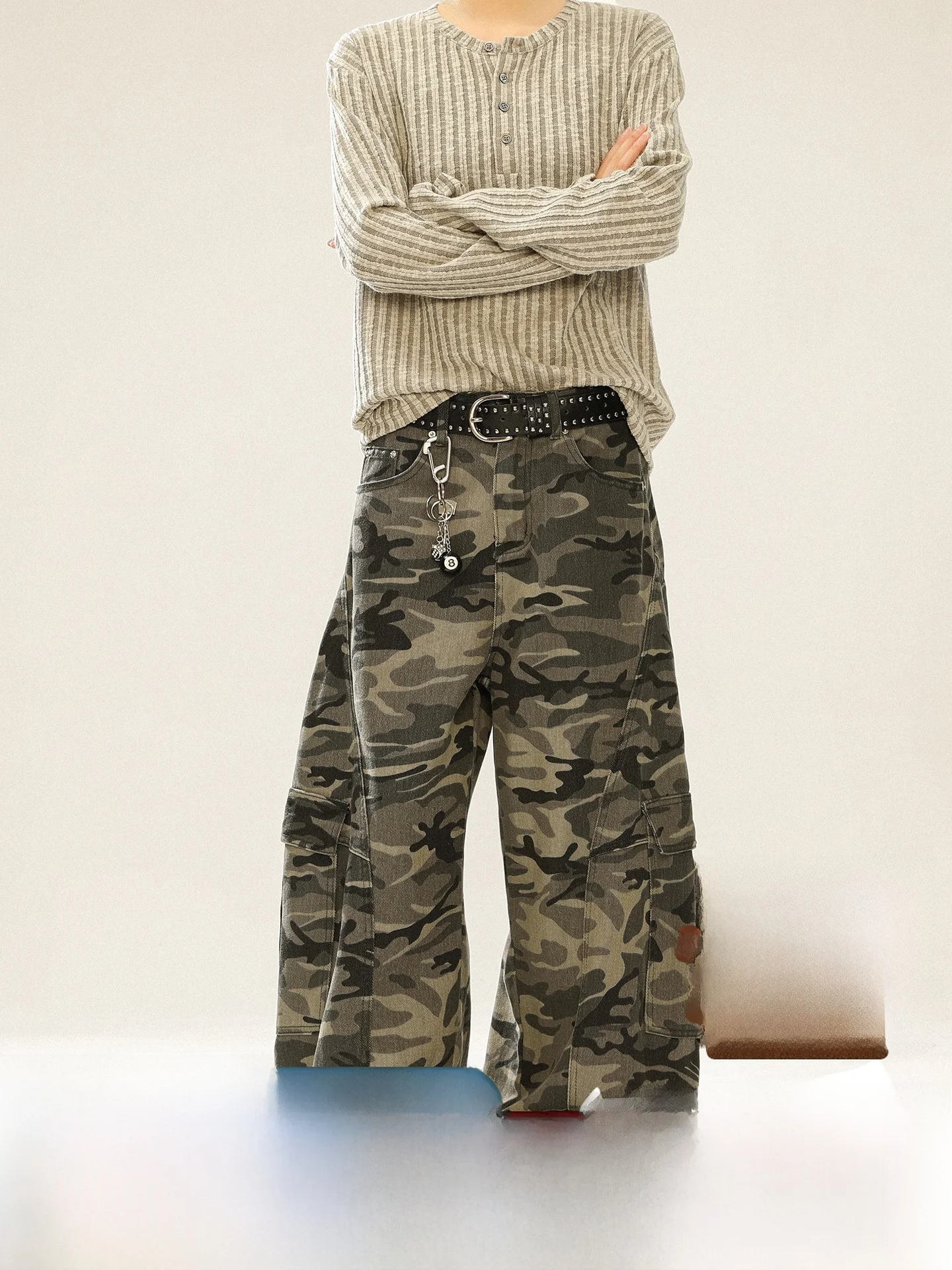 

Manyston American High Street Camouflage Men's Work Pants Loose Straight Leg Floor-Length Casual Trousers for Spring Autumn