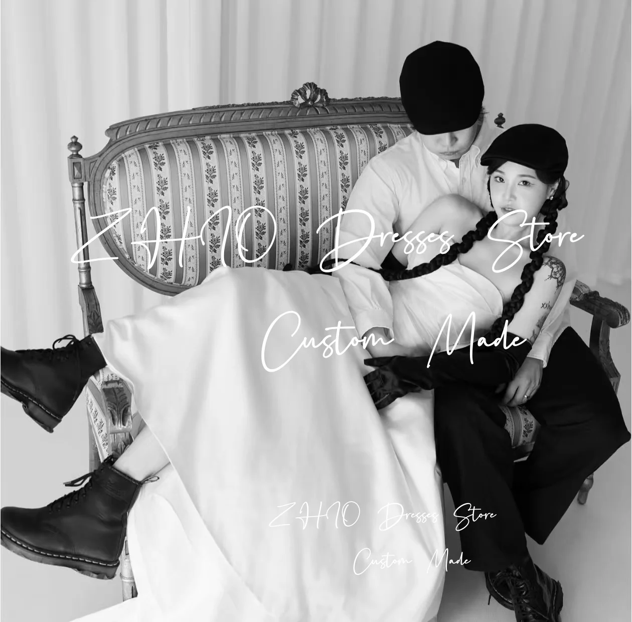 ZHIO Modern White PleatWedding Dress Sweetheart A-Line Slit Sweep Train Satin Korea Photo Shoot Bridal Reception Gown Custom