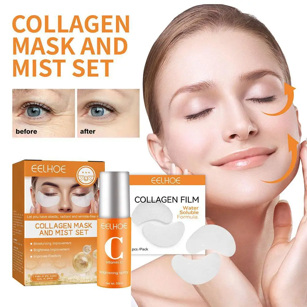 Película de colágeno para mascarilla de ojos, Kit de niebla de vitamina C, mejora del brillo Soluble, colágeno hidratante Highprime, Corea, Q2B0