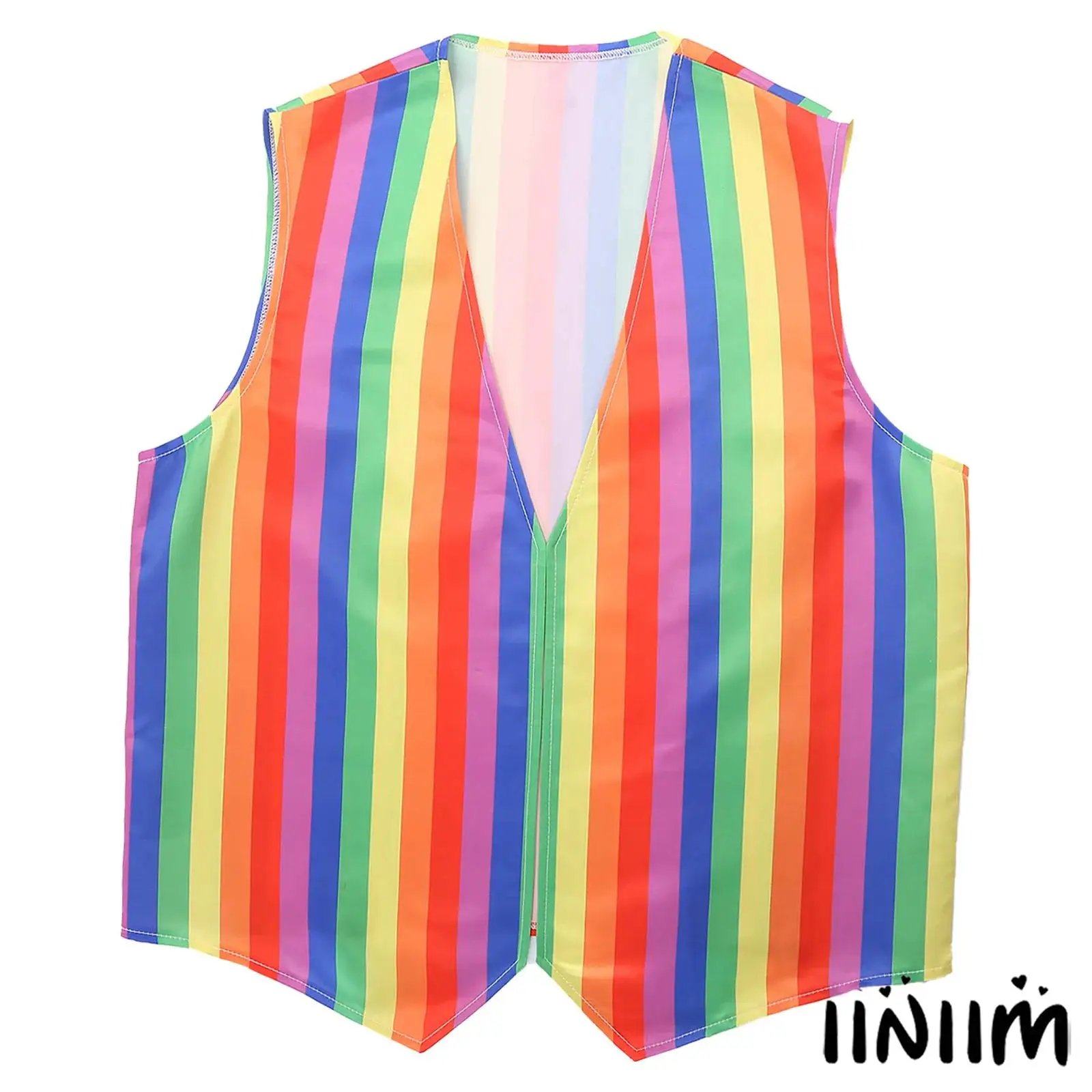 

Rainbow Striped Clown Vest for Men with Pointed Hem And Open Front Sleeveless Vaudeville Style Waistcoat for Costume Party Raves