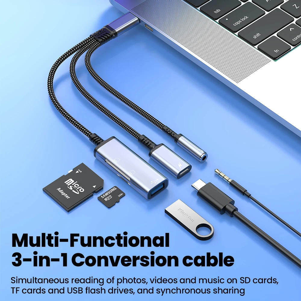 

10W Charging Cable OTG Adapter For iPhone 15 16 17 Samsung Type C to 3.5MM Audio Adapter Cable for U-disk SD/TF Card Reader