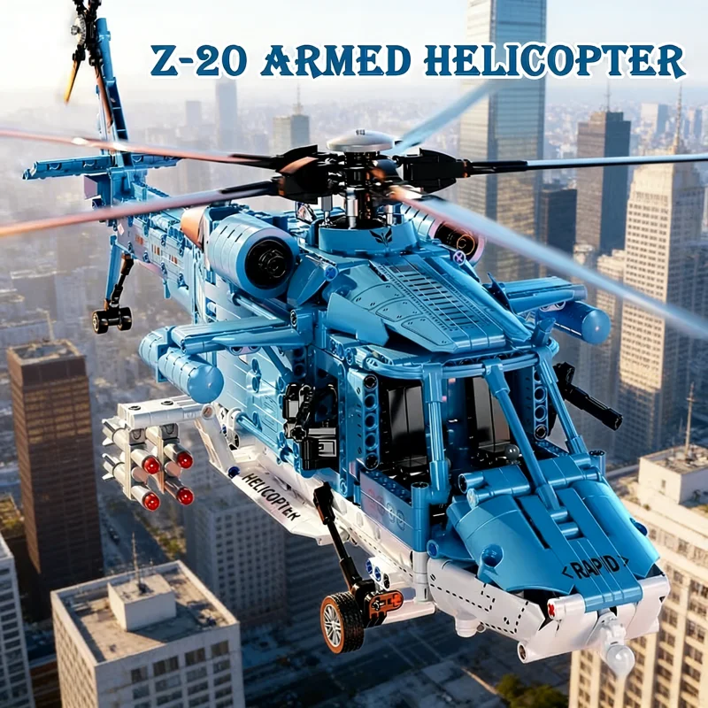 

Blue Large Helicopter Construction Blocks Model, Medium Assembly Difficulty, Creative Gift & Ornament for Boys