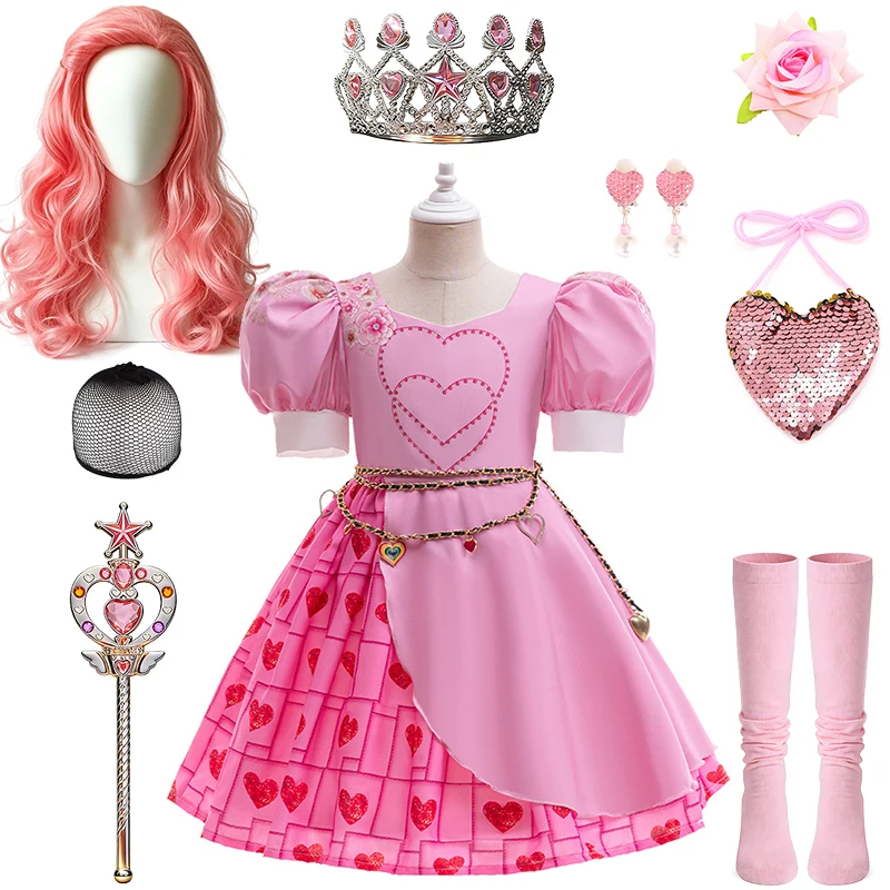 Fancy Girls Pink Heart Princess Dress Halloween Cosplay Descendants Masquerade Children's Costume Carnival Party Kids Clothes