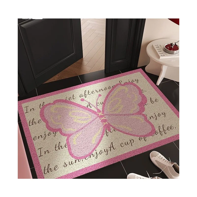 

Pink Floor Mat Butterfly Bathroom Entrance Mat Household Non-slip Foot Rug